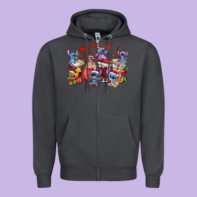 Christmas Stitch Coffee Cups Zipper Hoodie Designed By Adodesignshop