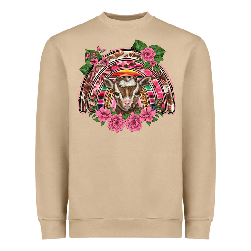 Pink Floral Baby Goat Rainbow Heavyweight Sweatshirt by BarkalooDesign | Teevron