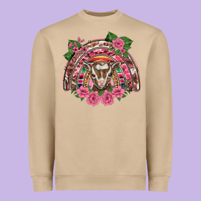 Pink Floral Baby Goat Rainbow Heavyweight Sweatshirt Designed By Barkaloodesign