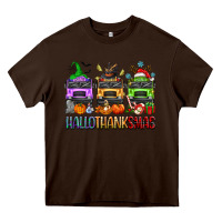 Chocolate Brown hallothanksmas school bus Heavy Core Tee - texasbilliewilder