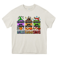 Cream hallothanksmas school bus Heavy Core Tee - texasbilliewilder