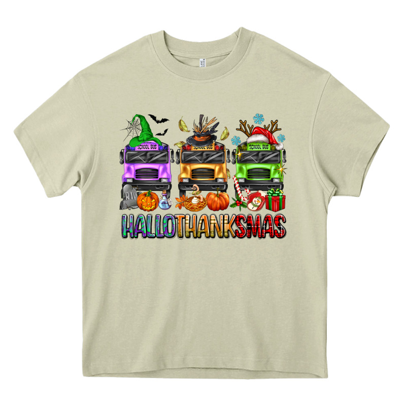 Hallothanksmas School Bus Heavy Core Tee by texasbilliewilder | Teevron