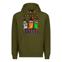 Army Green trick or coffee Premium Hoodie - CowhideDigitalArt