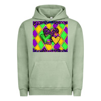 Pigment Oil Green mardi gras hearts Urban Hoodie - JahusDesignShop