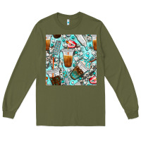Army Green dentist coffee cups toothpaste and teeth with cowhide seamless pattern Long Sleeve Tee - BundleAndBundleShop