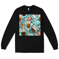 Black dentist coffee cups toothpaste and teeth with cowhide seamless pattern Long Sleeve Tee - BundleAndBundleShop