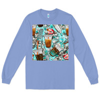 Colony Blue dentist coffee cups toothpaste and teeth with cowhide seamless pattern Long Sleeve Tee - BundleAndBundleShop