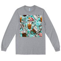 Heather Grey dentist coffee cups toothpaste and teeth with cowhide seamless pattern Long Sleeve Tee - BundleAndBundleShop