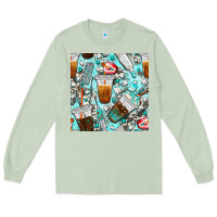 Matcha dentist coffee cups toothpaste and teeth with cowhide seamless pattern Long Sleeve Tee - BundleAndBundleShop