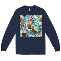 Navy dentist coffee cups toothpaste and teeth with cowhide seamless pattern Long Sleeve Tee - BundleAndBundleShop