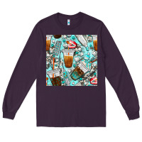 Plum dentist coffee cups toothpaste and teeth with cowhide seamless pattern Long Sleeve Tee - BundleAndBundleShop