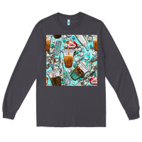 Smoke dentist coffee cups toothpaste and teeth with cowhide seamless pattern Long Sleeve Tee - BundleAndBundleShop