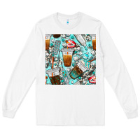 White dentist coffee cups toothpaste and teeth with cowhide seamless pattern Long Sleeve Tee - BundleAndBundleShop