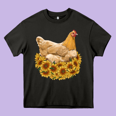 Chicken With Sunflowers Heavy Core Tee Designed By Ranaportraitstore