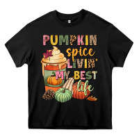 Black Pumpkin spice livin' my best life Heavy Core Tee - NancyCooperArtShop