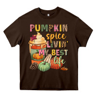 Chocolate Brown Pumpkin spice livin' my best life Heavy Core Tee - NancyCooperArtShop