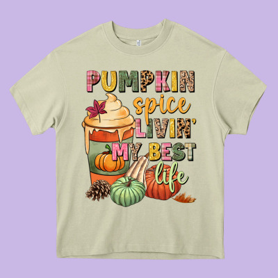 Pumpkin Spice Livin' My Best Life Heavy Core Tee Designed By Nancycooperartshop