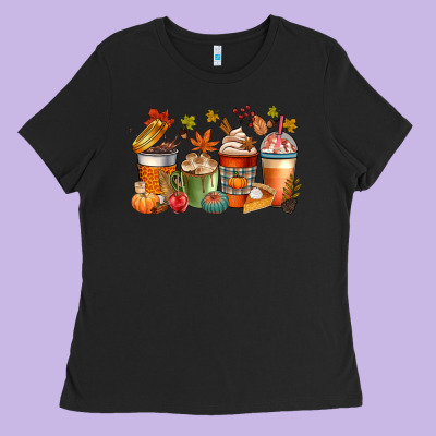 Fall Coffee Cups Ladies Tee Designed By Cowgirlartshop