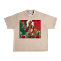 French Oak Our Lady Of Guadalupe Mexican Flag Roses Cactus Urban Heavy Tee - FaDigitalArtStudio