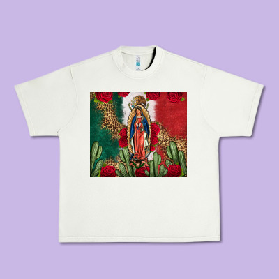 Our Lady Of Guadalupe Mexican Flag Roses Cactus Urban Heavy Tee Designed By Fadigitalartstudio