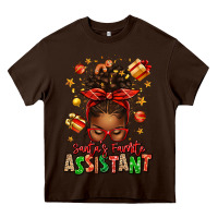Chocolate Brown santa's favorite assistant afro messy bun Heavy Core Tee - texasbilliewilder