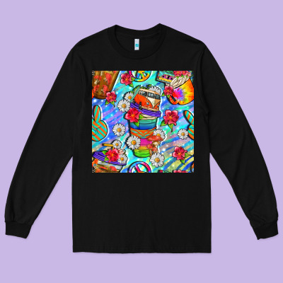 Hippie Coffee Cups And Flowers And Peace Seamless Pattern Bbs Long Sleeve Tee Designed By Bundleandbundleshop