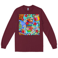 Burgundy hippie coffee cups and flowers and peace seamless pattern bbs Long Sleeve Tee - BundleAndBundleShop