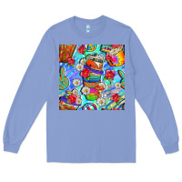 Colony Blue hippie coffee cups and flowers and peace seamless pattern bbs Long Sleeve Tee - BundleAndBundleShop
