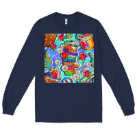 Navy hippie coffee cups and flowers and peace seamless pattern bbs Long Sleeve Tee - BundleAndBundleShop