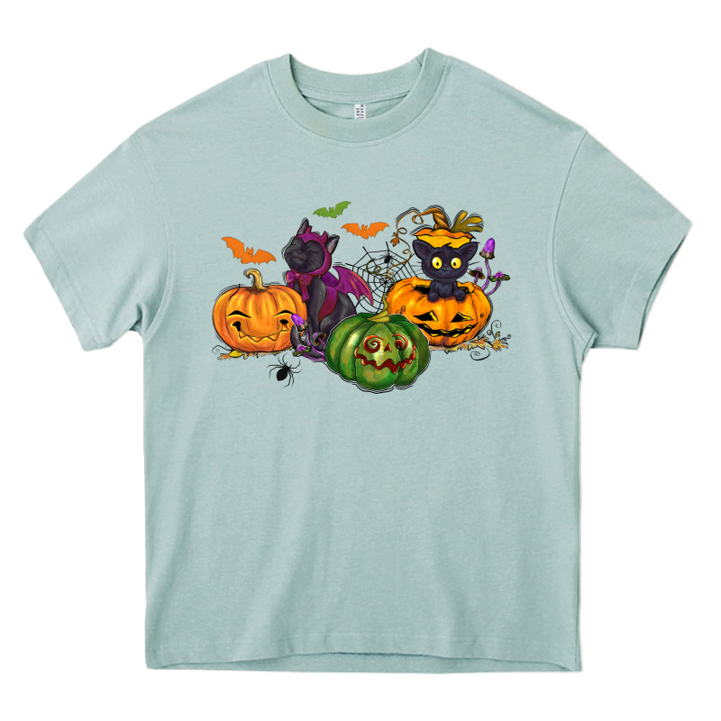 Black Cat And Pumpkin Heavy Core Tee by NancyCooperArtShop | Teevron