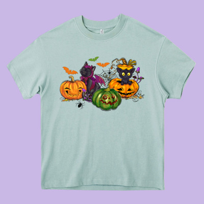 Black Cat And Pumpkin Heavy Core Tee Designed By Nancycooperartshop
