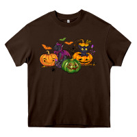 Chocolate Brown Black cat and pumpkin Heavy Core Tee - NancyCooperArtShop
