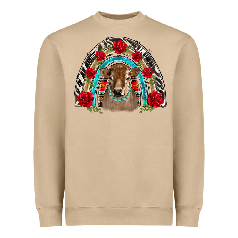 Brown Baby Cow Floral Rose Rainbow Heavyweight Sweatshirt by BarkalooDesign | Teevron