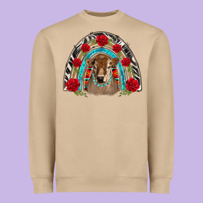 Brown Baby Cow Floral Rose Rainbow Heavyweight Sweatshirt Designed By Barkaloodesign