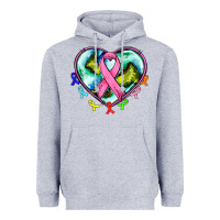 Heather Grey heart earth and cancer ribbon Heavyweight Hoodie - AdoDesignShop