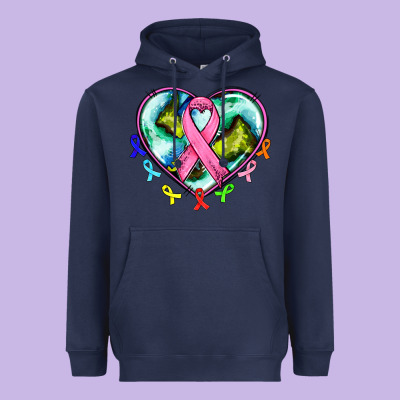 Heart Earth And Cancer Ribbon Heavyweight Hoodie Designed By Adodesignshop