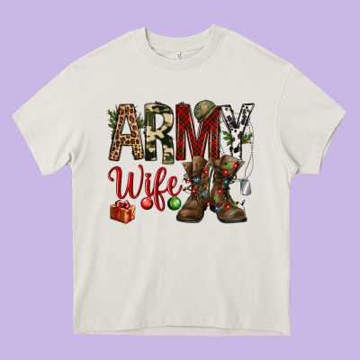 Christmas Army Wife Heavy Core Tee Designed By Nancycooperartshop