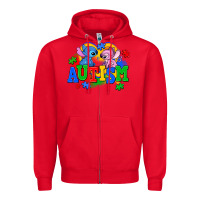 Red autism stitch with lilo Zipper Hoodie - AdoDesignShop