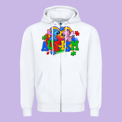 Autism Stitch With Lilo Zipper Hoodie Designed By Adodesignshop