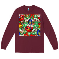 Burgundy christmas coffee cups bell and candy cane with leopard and plaid Long Sleeve Tee - BundleAndBundleShop
