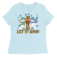 Baby Blue let it snow reindeer snowman Ladies Tee - CowGirlArtShop