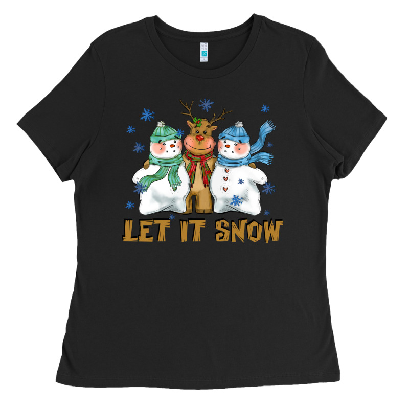 Let It Snow Reindeer Snowman Ladies Tee by CowGirlArtShop | Teevron