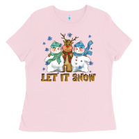Bubblegum Pink let it snow reindeer snowman Ladies Tee - CowGirlArtShop