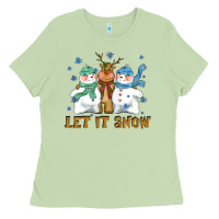 Matcha let it snow reindeer snowman Ladies Tee - CowGirlArtShop
