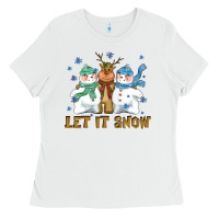 White let it snow reindeer snowman Ladies Tee - CowGirlArtShop