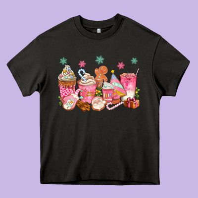 Pink Gingerbread Coffee Cups Heavy Core Tee Designed By Texasbilliewilder