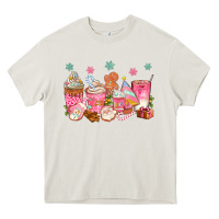 Cream Pink gingerbread coffee cups Heavy Core Tee - texasbilliewilder