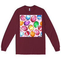 Burgundy Easter Eggs Seamless Pattern Long Sleeve Tee - BundleAndBundleShop