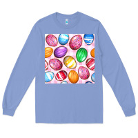 Colony Blue Easter Eggs Seamless Pattern Long Sleeve Tee - BundleAndBundleShop