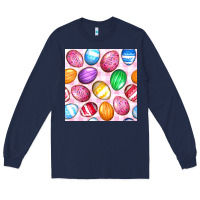 Navy Easter Eggs Seamless Pattern Long Sleeve Tee - BundleAndBundleShop